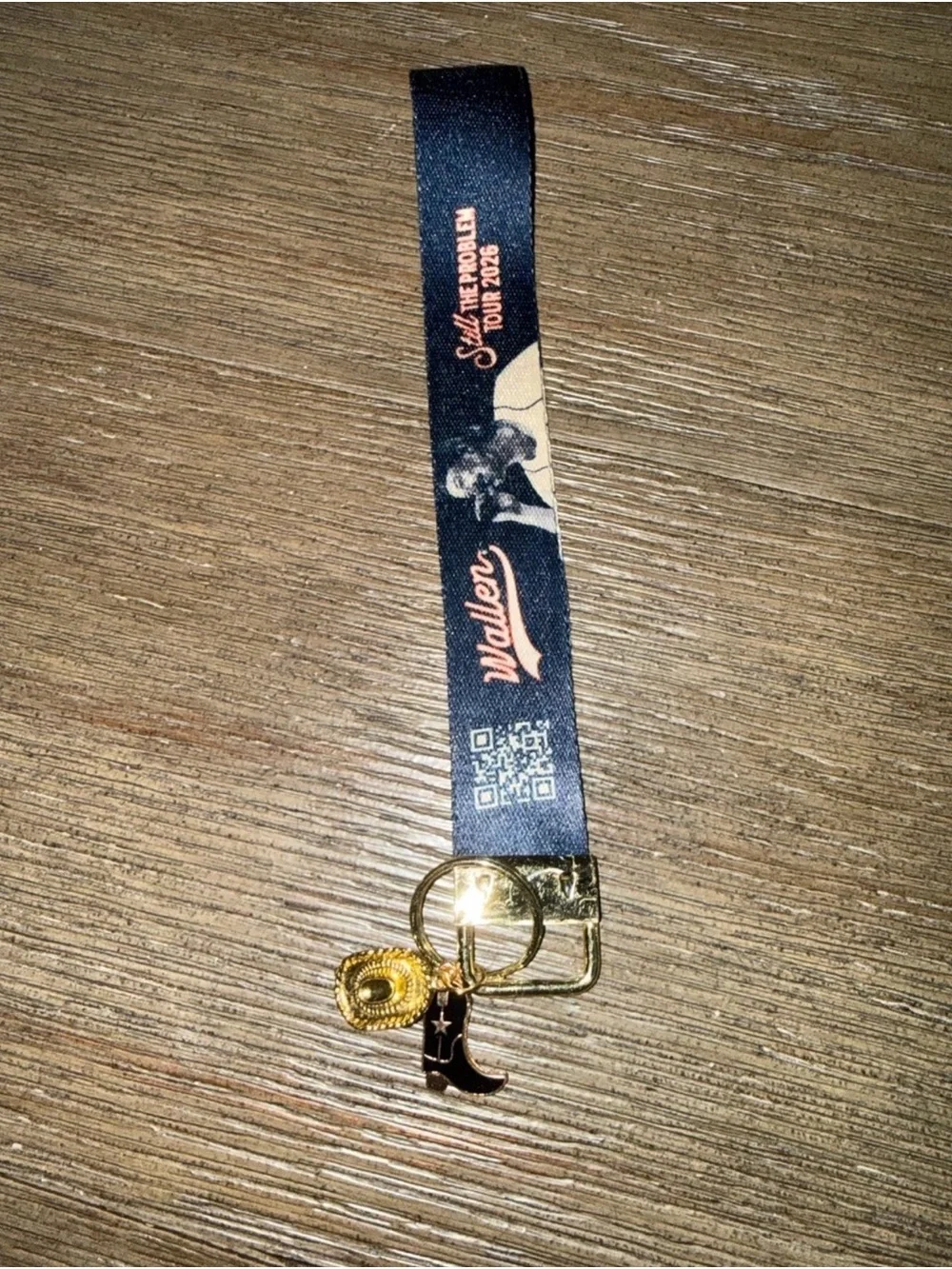 Morgan Wallen Navy keychain wristlet Lanyard with Gold Charms 2026 tour